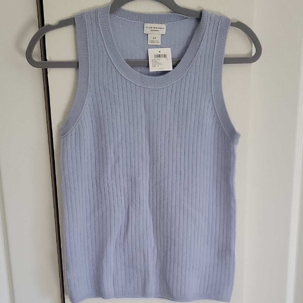 NWT Club Monaco Light Blue Ribbed Cashmere Tank Top